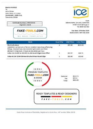 Costa Rica Costa Rican Institute of Electricity utility bill template in Word and PDF format