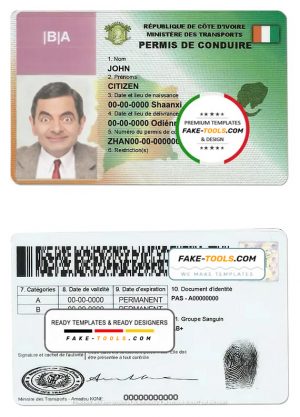 Cote D’Ivoire driving license template in PSD format, fully editable
