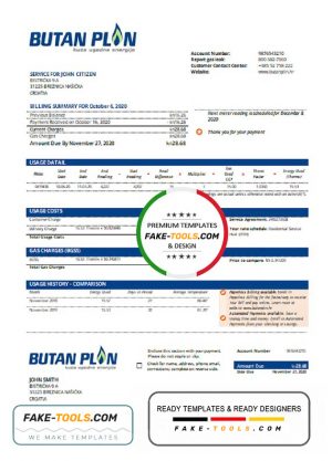 Croatia BUTAN PLIN d.o.o. gas utility bill template in Word and PDF format
