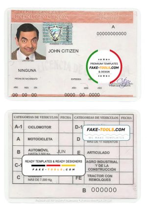 Cuba driving license template in PSD format