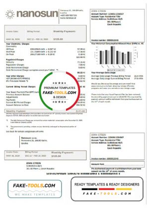 Czech Republic Nanosun s.r.o utility bill template in Word and PDF format