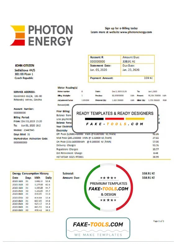 Czech Republic Photon Energy utility bill template in Word and PDF format Czech Republic Photon Energy utility bill template in Word and PDF format