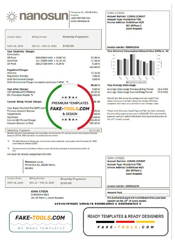 Czech Republic Nanosun s.r.o utility bill template in Word and PDF format Czech Republic Nanosun s.r.o utility bill template in Word and PDF format