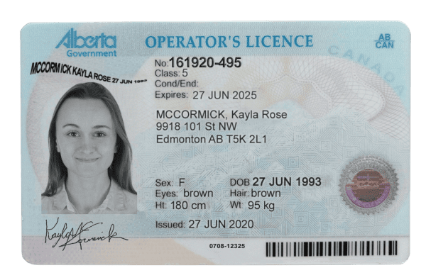 Canada Alberta driving license template in PSD format