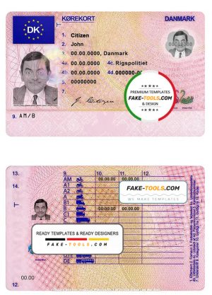 Denmark driving license template in PSD format, fully editable