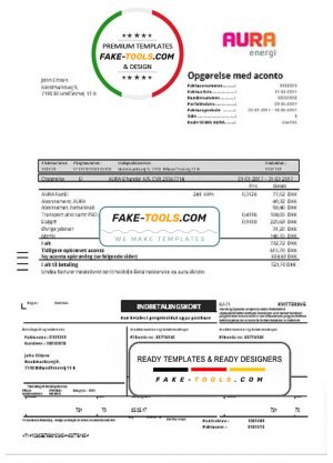 Denmark AURA Energi utility bill template in Word and PDF format