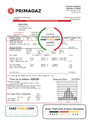 Denmark Primagaz Denmark gas utility bill template in Word and PDF format