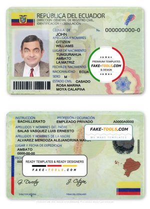 Ecuador ID template in PSD format, fully editable