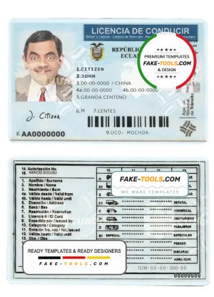 Ecuador driving license template in PSD format, fully editable