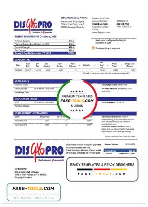Ecuador Disgaspro gas utility bill template in Word and PDF format