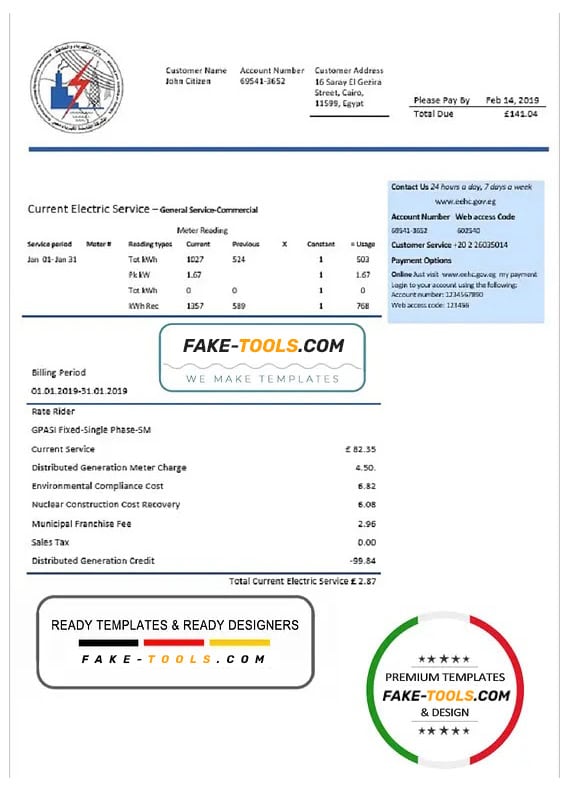 Egypt Egyptian Electricity utility bill template in Word and PDF format Egypt Egyptian Electricity utility bill template in Word and PDF format