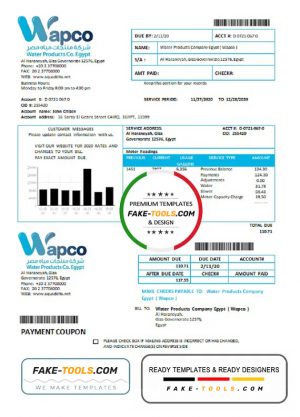 Egypt Water Products Company Egypt (Wapco) utility bill template in Word and PDF format