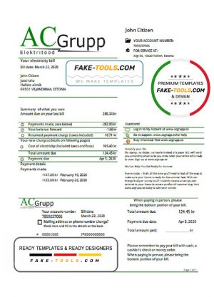 Estonia AC Grupp OÜ electricity utility bill template in Word and PDF format