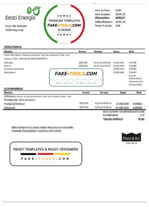 Estonia Eesti Energia electricity utility bill template in Word and PDF format