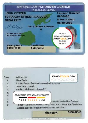 Fiji driving license template in PSD format, fully editable