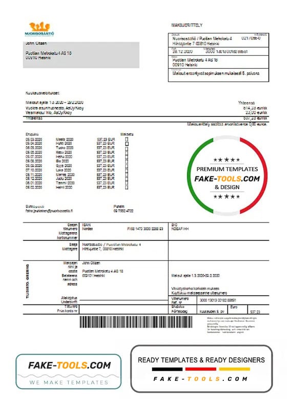 Finland Nuorisosäätiö Youth Foundation bill template in Word and PDF format Finland Nuorisosäätiö Youth Foundation bill template in Word and PDF format