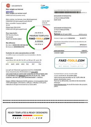 France EDF proof of address utility bill template in Word and PDF format