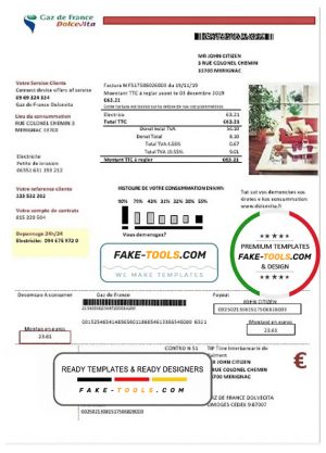 France Gaz de France Dolcevita utility bill template in Word and PDF format