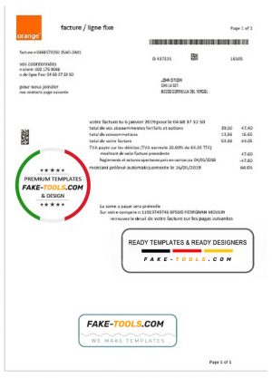 France Orange utility bill template in Word and PDF format