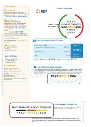 France electricity EDF utility bill template Word and PDF format, good for address prove
