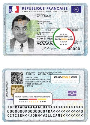 France national ID card template in PSD format, fully editable (2021 March – present)