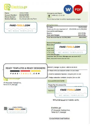 Georgia Electrics.ge electricity bill template in Word and PDF format