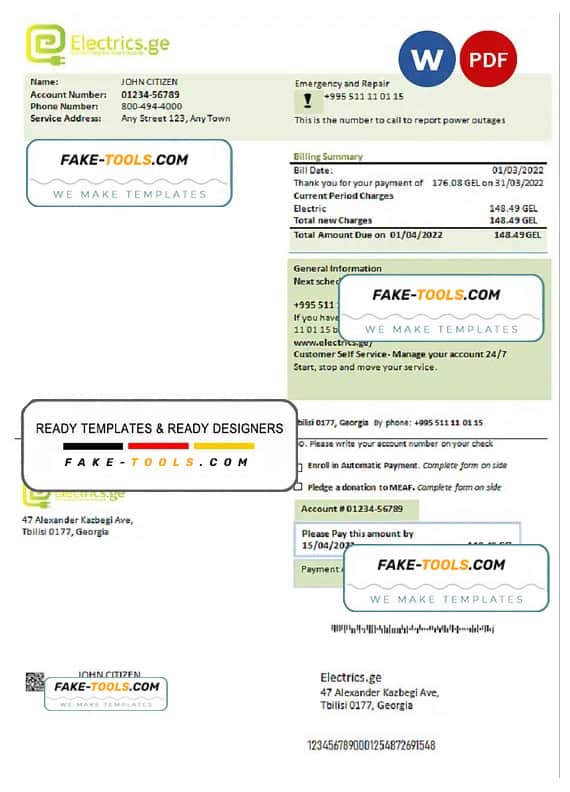 Georgia Electrics.ge electricity bill template in Word and PDF format Georgia Electrics.ge electricity bill template in Word and PDF format