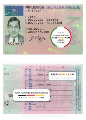 Germany driving license template in PSD format, fully editable, with all fonts