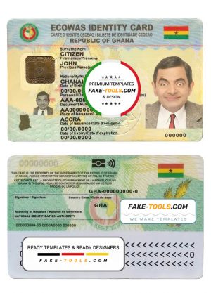 Ghana ID template in PSD format, fully editable, with all fonts