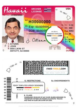 Hawaii driving license template in PSD format