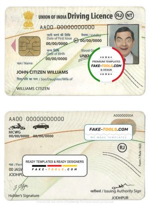India driving license template in PSD format, fully editable, with all fonts