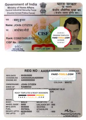 India CISF driver license template in PSD format, fully editable