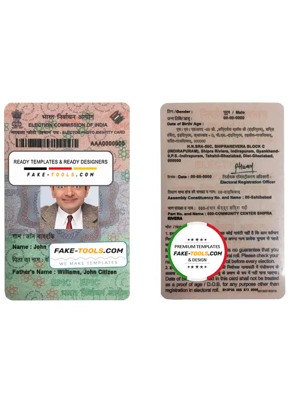 India Election ID card template in PSD format, fully editable, with all fonts scan effect