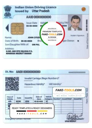 India Union driving license template in PSD format, fully editable