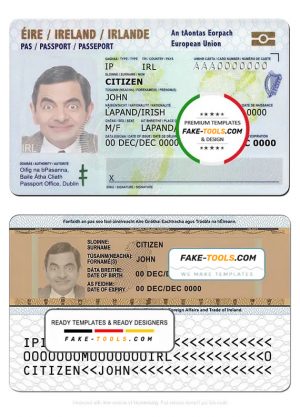 Ireland ID template in PSD format, fully editable, with all fonts