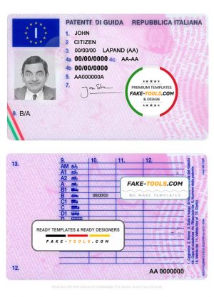 Italy driving license template in PSD format, fully editable