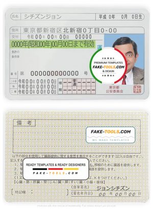 Japan driving license template in PSD format, fully editable
