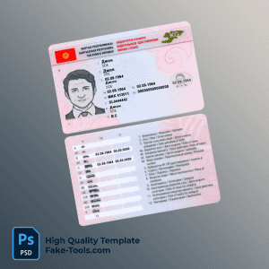 Kyrgyzstan driving license template in PSD format, fully editable