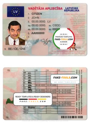 Latvia driving license template in PSD format, fully editable