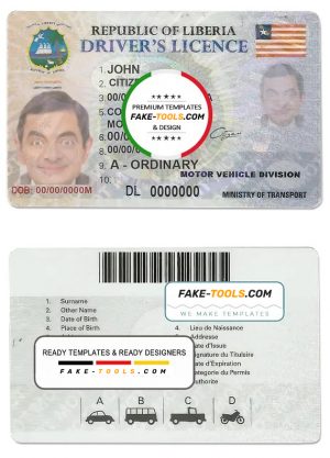 Liberia driving license, fully editable template in PSD format
