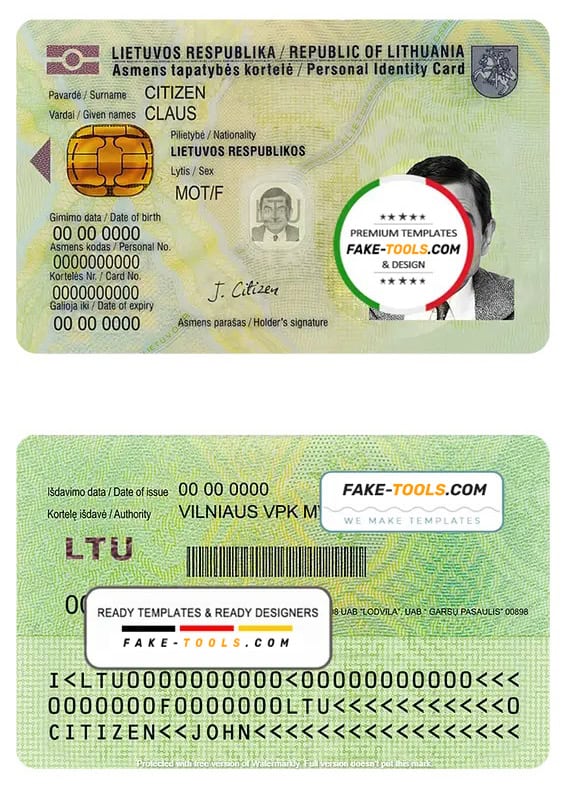 Lithuania ID template in PSD format, fully editable, with all fonts Lithuania ID template in PSD format, fully editable, with all fonts