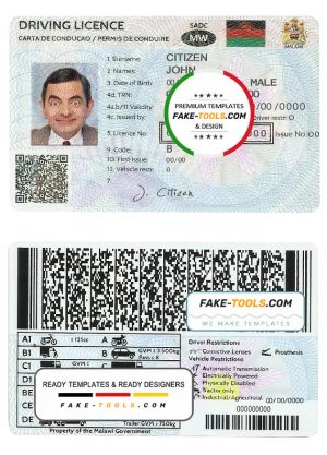 Malawi driving license template in PSD format, fully editable