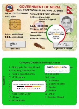 Nepal smart driver license template in PSD format, fully editable
