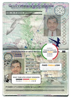 United Kingdom of Great Britain and Northern Ireland passport template in PSD format, fully editable (new version)
