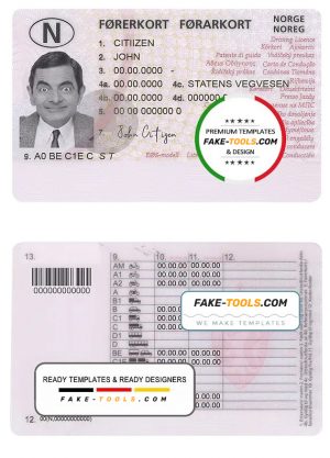 Norway driving license template, fully editable (2013 – present)