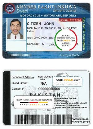 Pakistan driver license template in PSD format, with all fonts, fully editable