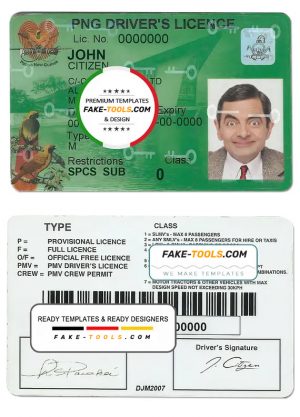 Papua New Guinea driving license template in PSD format, 2020 – present