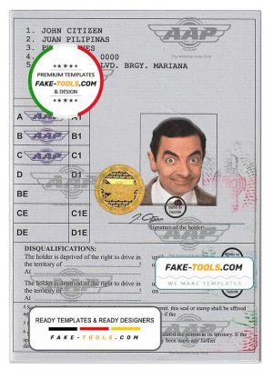 Philippines International driving permit (Vienna Convention format) template in PSD format, fully editable