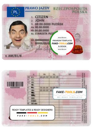 Poland driving license template in PSD format, fully editable, 2019 – present
