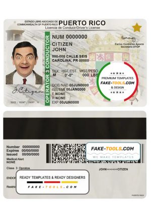 Puerto Rico driving license template in PSD format, fully editable